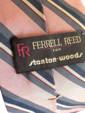 Silk Striped Necktie Ferrell Reed Stanton Woods Mens 100% Pink & Navy